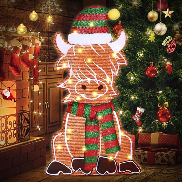 Other - NEW 28" 2D Flat Lighted Highland Cow Christmas Decor Holiday